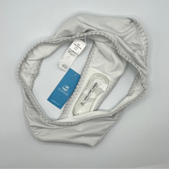 Cupshe | NEW High Waist Bikini Bottom White Neutral Trimmed Coverage XS - Picture 2 of 9